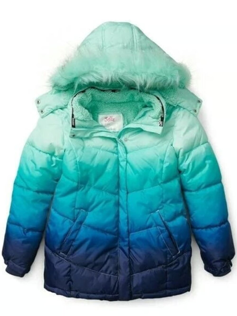 Justice Girl's Puffer Jacket with Faux Fur Lined Hood Size 12-14 - New w/ Tags